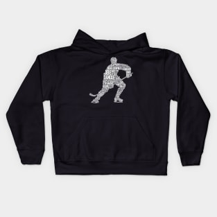 Hockey Player Word Slang Cloud Silhouette (White Font) Kids Hoodie